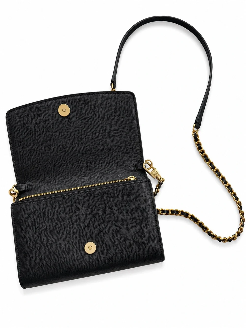 Tory Burch Black Leather Chain Strap Crossbody with Gold Logo